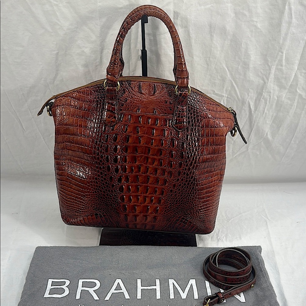 SOLD!! Lg Duxbury Dome Croc Embossed Leather Satchel Shoulder Bag W/Strap/Cover - Picture 1 of 16